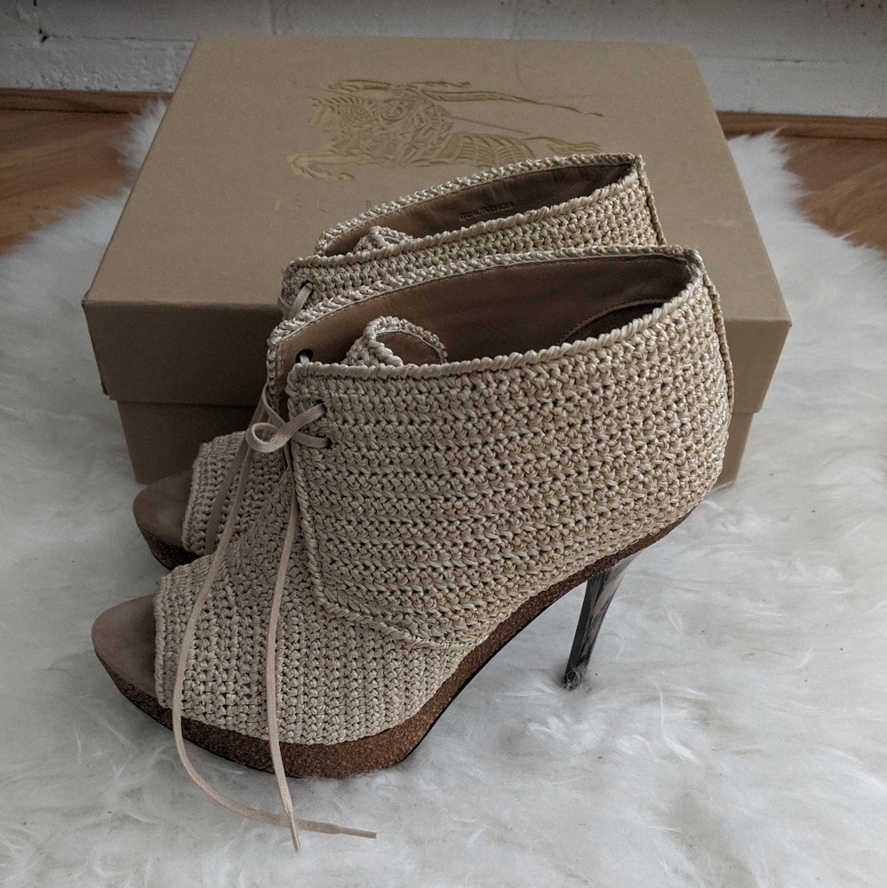 Burberry Darfield Crochet Peep Toe Booties